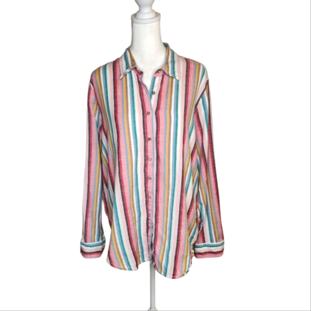 Xirena Painted Sunset Jensen Button Down Striped Shirt Size M
